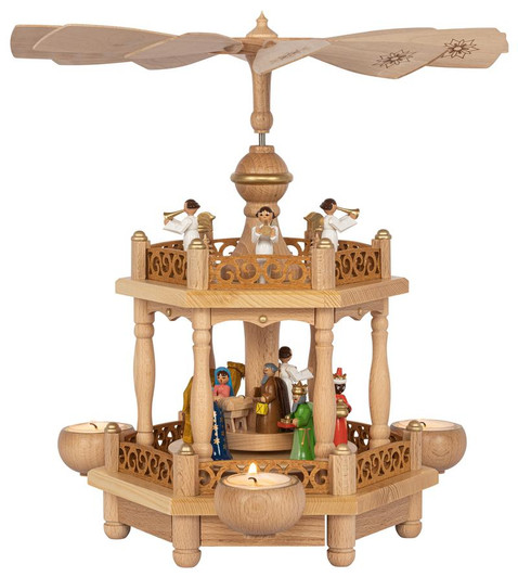 Nativity Pyramid with Painted figures - Tealight - 1 Tier 38cm – Christmas pyramid by Richard Glaesser