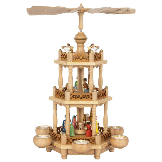 Nativity Pyramid with Painted Figures - Tealight - 2 Tier 74cm – Christmas pyramid by Richard Glaesser
