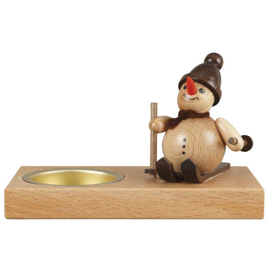 Skiing Snowman on Ski's Candle Holder – wooden candleholder by Holzwaren Egermann