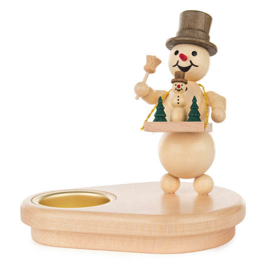 Snowman Holding Tray - Tealight Candle Holder – wooden candleholder by Wagner, Volkmar