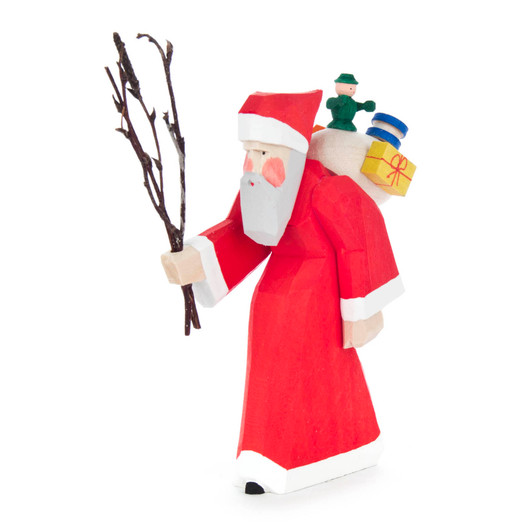 Hand Carved Santa Claus with Gifts and a Branch | 12.5cm – Christmas ornament by Bettina Franke