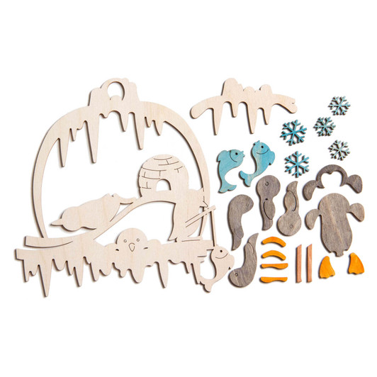 Unfinished Kit: Window Ornament with Penguins | 19x21cm – Christmas ornament by Kuhnert