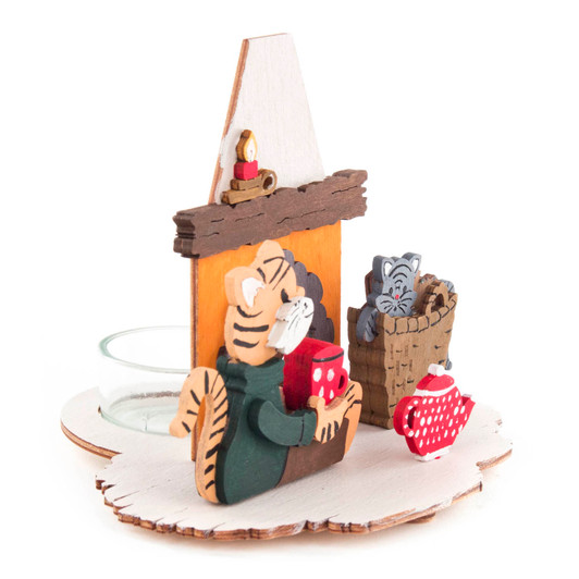 German DIY Candleholder KIT - Cats by a Fireplace - Unpainted – wooden candleholder by Kuhnert