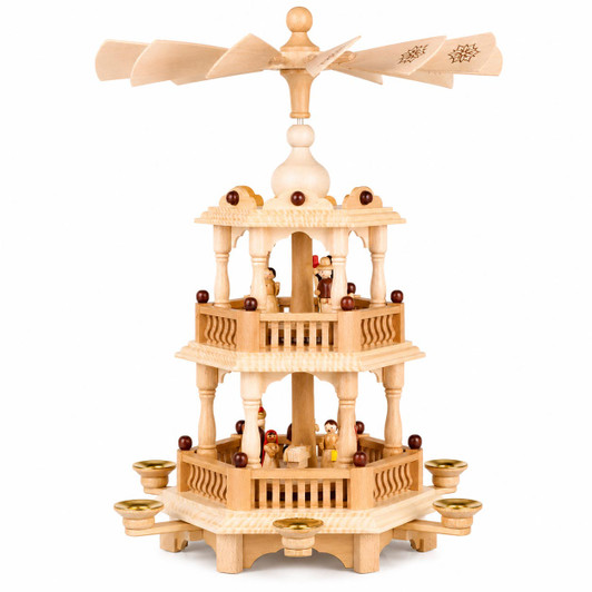 46cm Nativity Christmas Pyramid with Baroque Railings | Handcrafted German Erzgebirge Pyramid