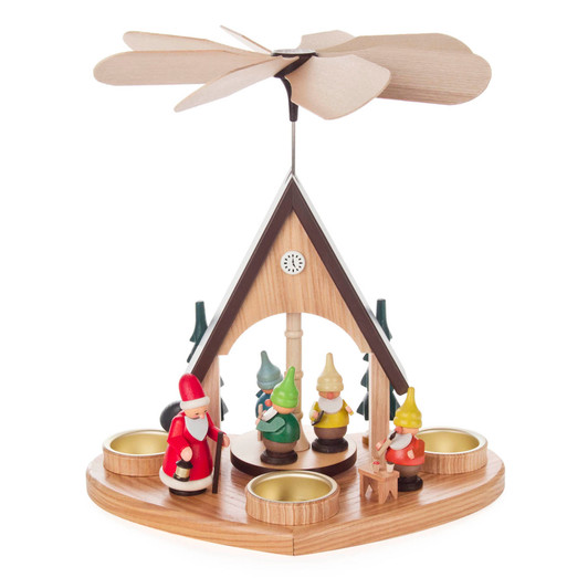 Santa with His Worker Elves - House Tealight Pyramid – Christmas pyramid by Spielwarenmacher Gunther