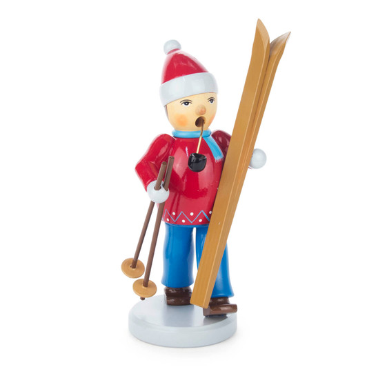 Skier Painted Incense Smoker | 7.4 Inches Tall – German Christmas smoker by Kunstgewerbliche Drechslerei Ellmann