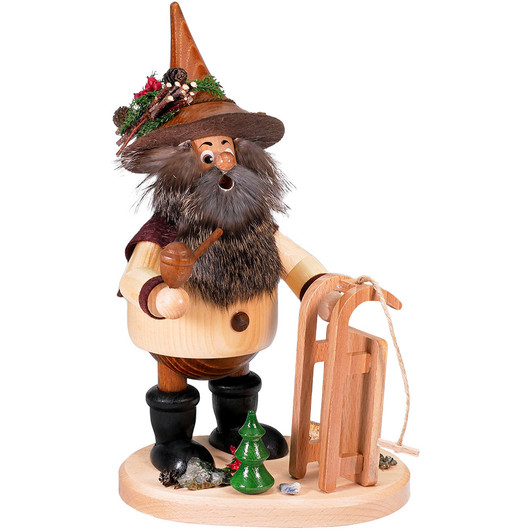 Sleigh Rider Forest Gnome Incense Smoker | 10.25 Inches Tall – German Christmas smoker by DWU-Drechselwerkstatt