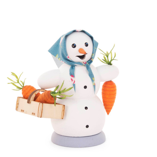 Snowman Lady with Basket of Carrots Incense Smoker – German Christmas smoker by Kuhnert GmbH