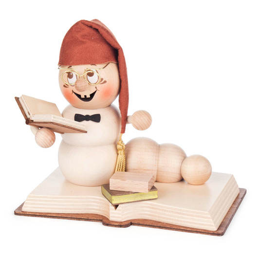Rudi' with Books Smoker Worm 13.5cm – German Christmas smoker by Kuhnert