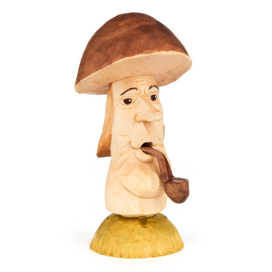Hand Carved Smokering Muchroom with Pipe – German Christmas smoker by Gunther Weichelt