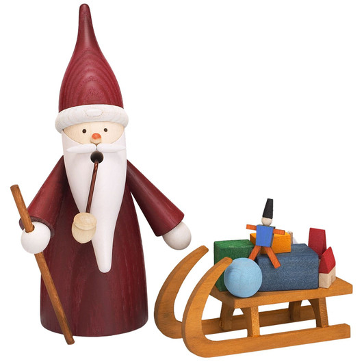 Santa Gnome and Sled of Gifts German Smoker | 6 Inches – German Christmas smoker by Seiffener Volkskunst eG