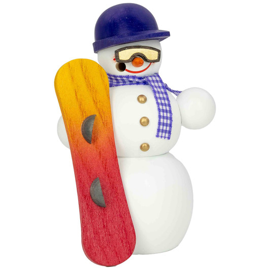Snowboard Snowman German Smoker Figurine | 5 Inches Tall – German Christmas smoker by Seiffener Volkskunst eG