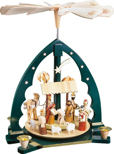 REPAIRED Green Nativity German Carousel Pyramid – Christmas pyramid by Richard Glaesser