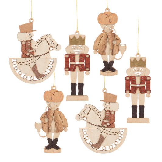 Wooden German Christmas Motif Ornaments - Set of 6