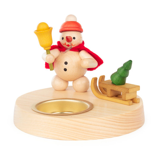 Snowman with Sled - Wooden Tealight Candle Holder – wooden candleholder by Ralf Zenker