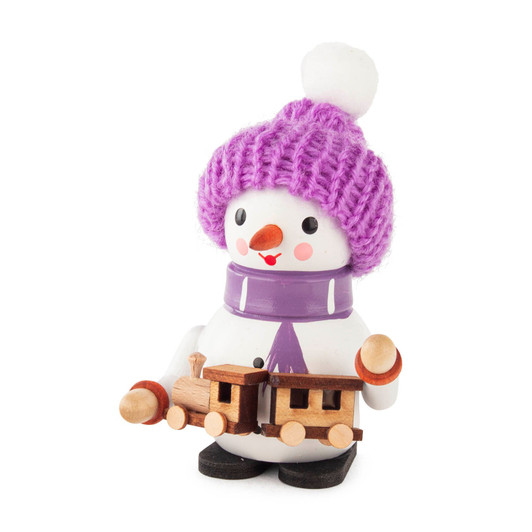 Wooden Snowman with Train FIGURINE - 3.15 Inches Tall