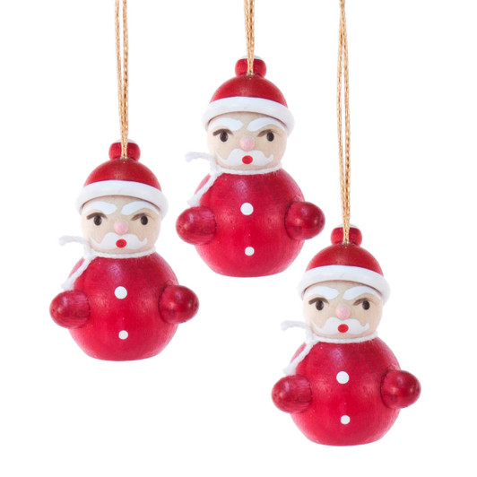 Three Tiny Santa Wooden German Ornaments | 3cm