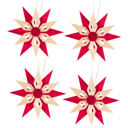Red Natural Wooden Star Christmas Ornament - 4 Pack – Christmas ornament by Udo Rudolph