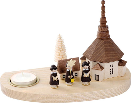 Richard Glässer Seiffen Church Candle Holder with Carolers | 14cm tall – wooden candleholder by Richard Glaesser