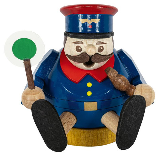 Richard Glässer Mini Railway Worker Incense Smoker | German Wooden Sphere Smoker | Handmade in Seiffen | 8 cm
