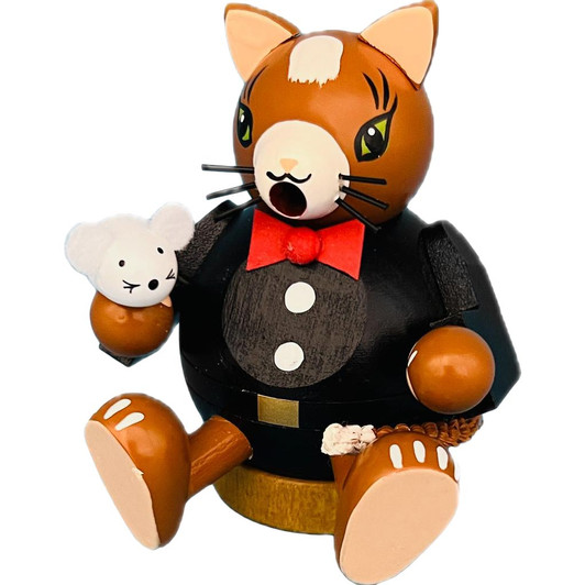 Richard Glässer Mini Cat Incense Smoker | Handmade German Wooden Sphere Smoker | Seiffen Germany | 8 cm
