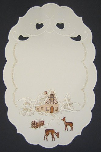Christmas Winter World Creme Tablecloth | 11.8x18 inches | 30x46cm LNWINTERWELT30X46 – German handcrafted gift by Funke Stickerei GmbH