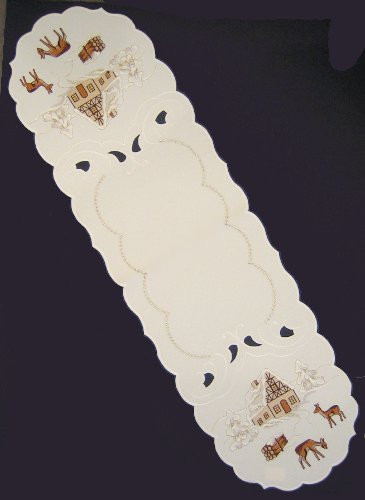 Christmas Winter World Creme Oval Tablecloth | 9x31.5 inches | 23x80cm – German handcrafted gift by Funke Stickerei GmbH