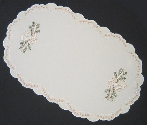 German Holiday Christmas Bell Oval Table Topper – German handcrafted gift by Funke Stickerei GmbH