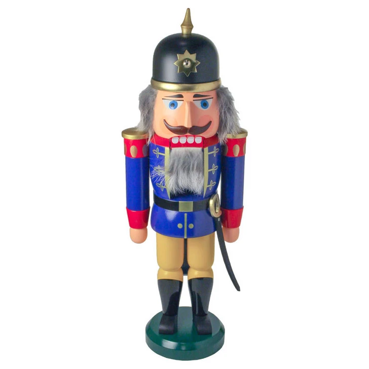 Blue Soldier Sun Helmet German Nutcracker | 14.6 Inches Tall – German nutcracker by Seiffener Volkskunst eG