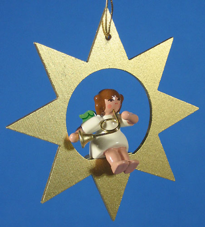 Gold Star Angel Horn Christmas Ornament