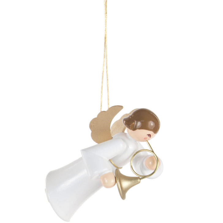 German Ornament Angel White Gown French Horn – Christmas ornament