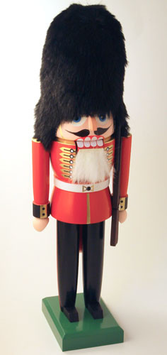 Red Guard Fur Helmet German Nutcracker – detail view of the German nutcracker