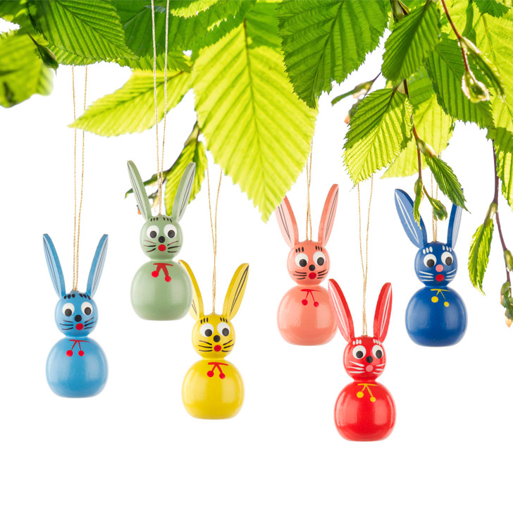 Six Colorful Rabbits German Ornament – alternate view of the Christmas ornament