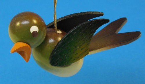 Wooden Green Bird Ornament German – alternate view of the Christmas ornament