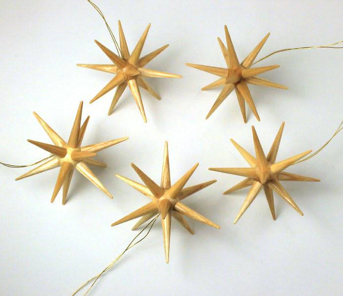 Five Natural Pointy Stars German Ornaments – alternate view of the Christmas ornament