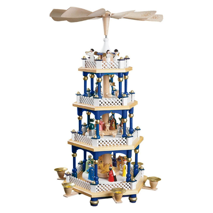 Christmas German Pyramid German Blue White 4 Level – Christmas pyramid by Richard Glaesser