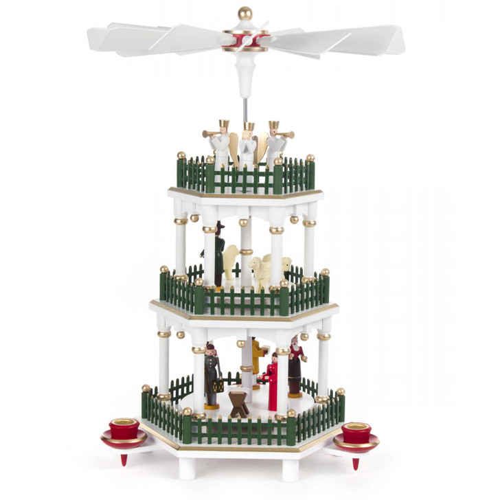 Christmas German Pyramid White Color Carousel 3 Level – Christmas pyramid by Volker & Heiko Flath