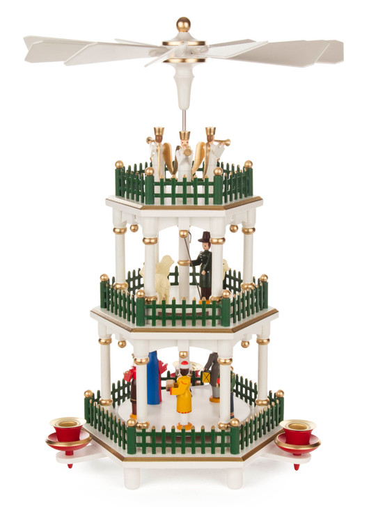 Christmas German Pyramid White Color Carousel 3 Level – alternate view of the Christmas pyramid