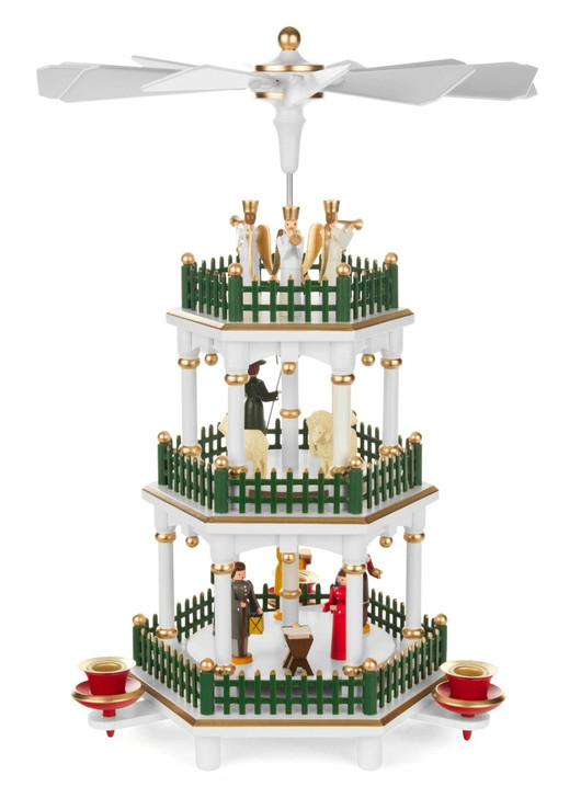 Christmas German Pyramid White Color Carousel 3 Level – detail view of the Christmas pyramid