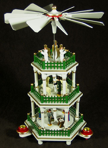 Christmas German Pyramid White Color Carousel 3 Level