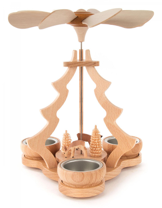 Tree Shape Pyramid with Hand Carved Deer Natural German Carousel – alternate view of the Christmas pyramid