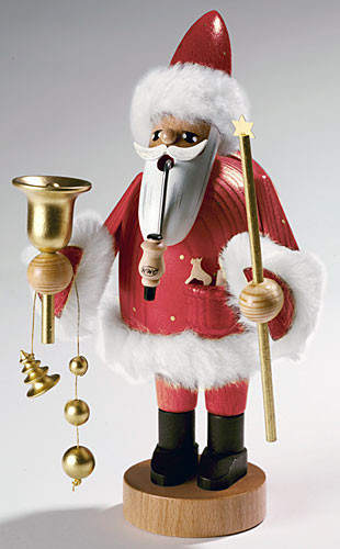 Santa Holding a Bell and Star German Smoker – side view of the German Christmas smoker