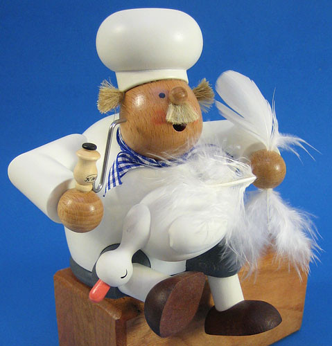 Chef Plucking Goose German Smoker – detail view of the German Christmas smoker