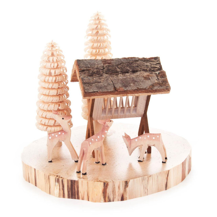 Fawns Deer Feeding Hand Carved German Figurine – Christmas ornament