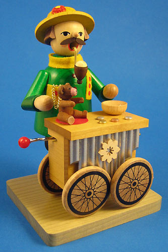 Street Box Organ Musician Incense Smoker | 6.7 Inches Tall – detail view of the German Christmas smoker