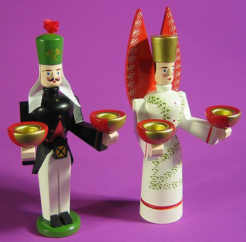 Angel Miner Candleholders – detail view of the wooden candleholder
