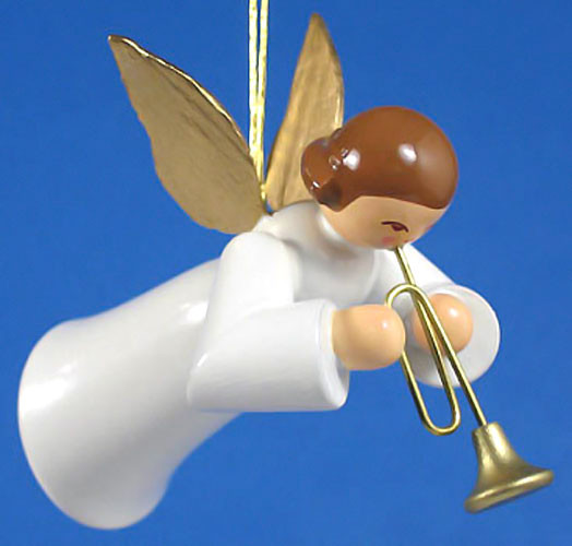 German Ornament Angel White Gown Trumpet – alternate view of the Christmas ornament