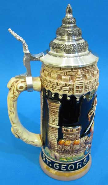 St George German Beer Stein Tan – side view of the German handcrafted gift