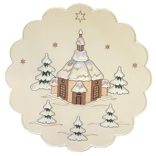 German Village Church Christmas Table Topper – German handcrafted gift by Funke Stickerei GmbH