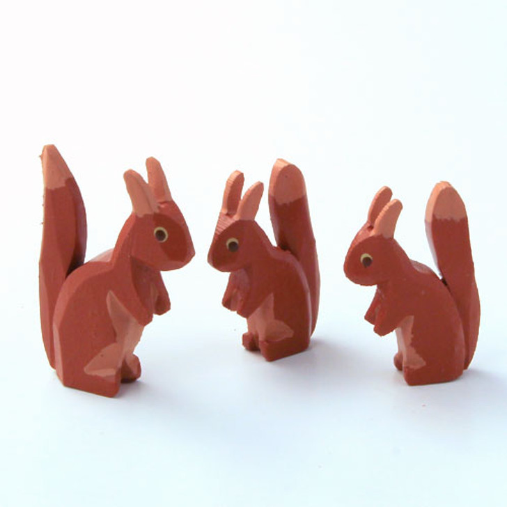 Squirrels Hand Carved Wooden German Figurine Set Three 1 inch to 1/2 inch